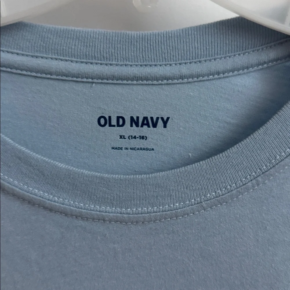 Old Navy Light Blue Graphic Tee with Pink & Purple Accents